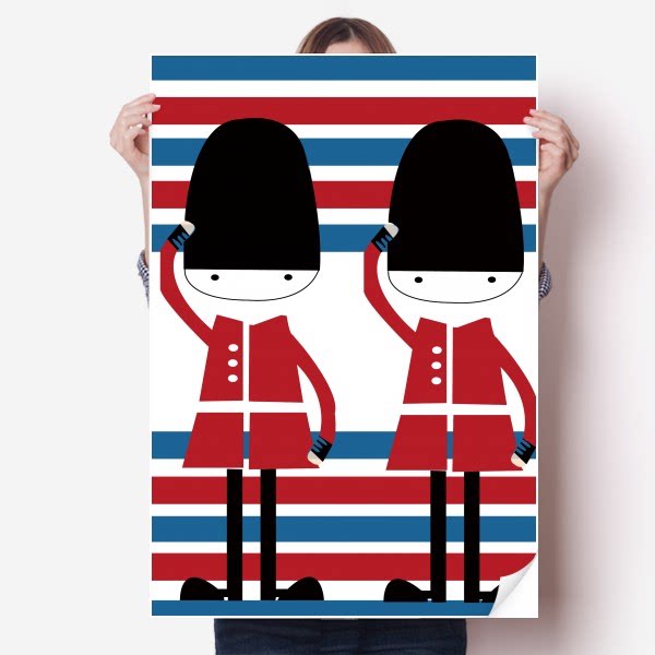 士兵英国地标国旗插画海报贴纸80x55cm墙贴纸卧室家居装饰