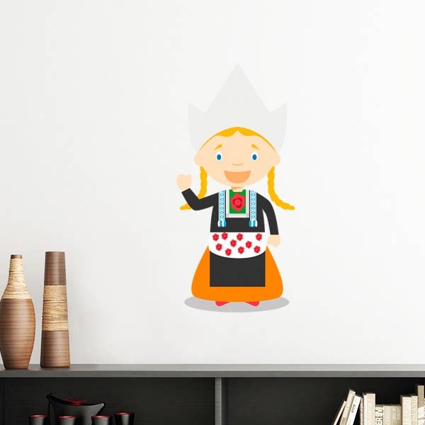 辫子女孩荷兰卡通人物墙贴壁纸房间贴花