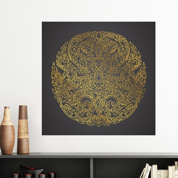 泰国圆形状金箔传统图案墙贴壁纸房间贴花