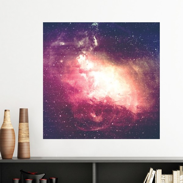 粉红色星云金黄色星球绚烂墙贴壁纸房间贴花