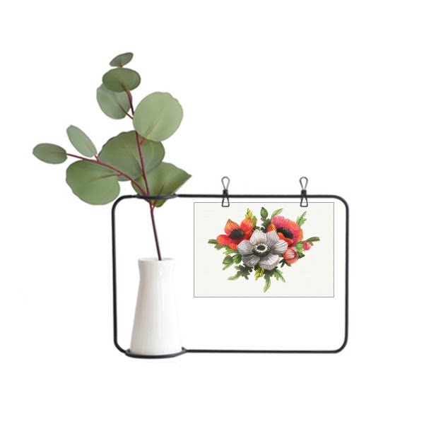 艺术虞美人罂粟花红花图案装饰金属相框陶瓷花瓶装饰