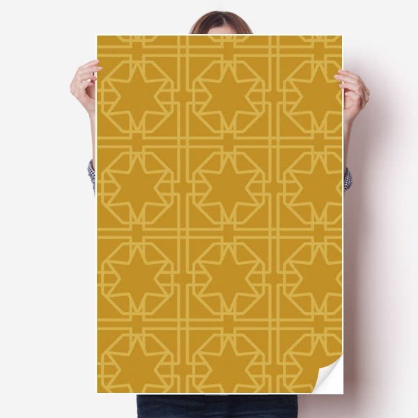 泰国金色织布花纹装饰图案海报贴纸80x55cm墙贴纸卧室家居装饰