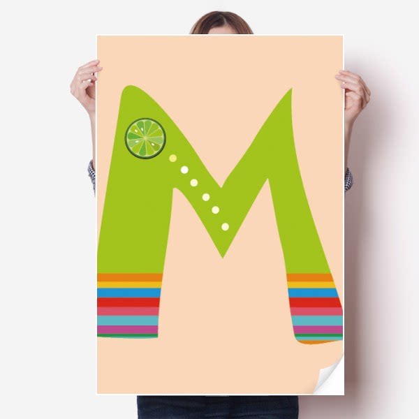 m字母水果有趣可爱插画图案海报贴纸80x55cm墙贴纸卧室家居装饰