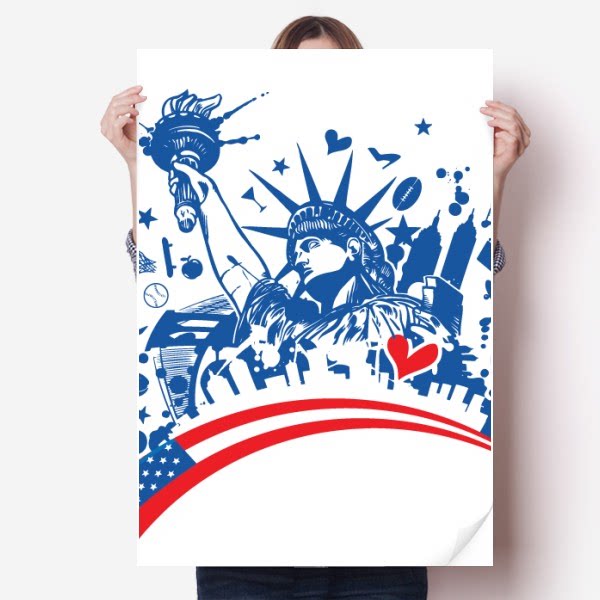 美国蓝色自由女神像图案海报贴纸80x55cm墙贴纸卧室家居装饰