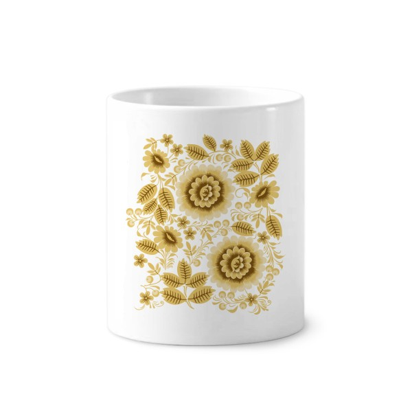 金色古典花纹植物纹样陶瓷刷牙杯子笔筒白色马克杯礼物