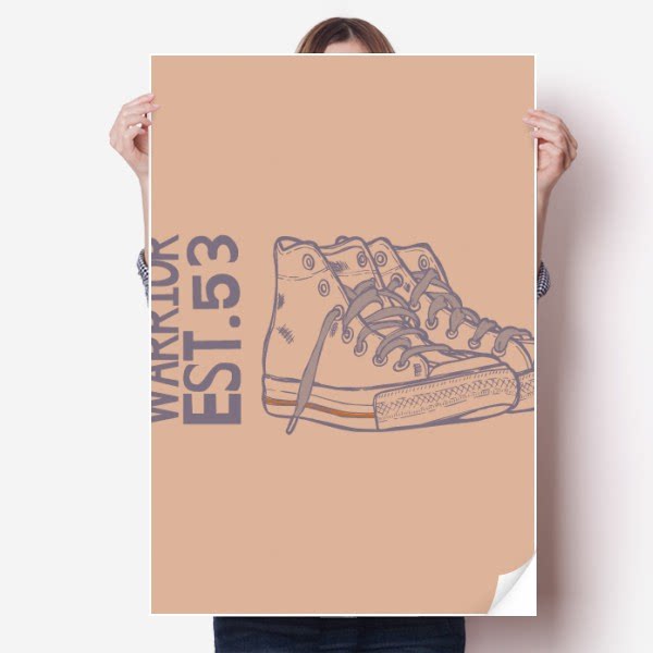 手绘帆布鞋纹样插画海报贴纸80x55cm墙贴纸卧室家居装饰