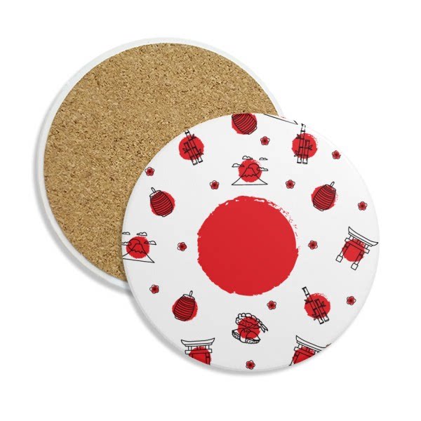 和风日本国旗红黑灯笼鸟居圆形杯垫水杯隔热垫2片装礼品礼物