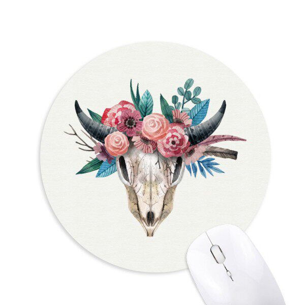 羊头骨玫瑰插画兽骨圆形游戏办公防滑橡胶鼠标垫礼物