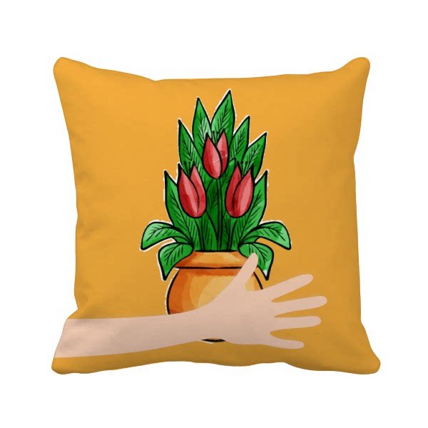 红色百合盆栽花朵手方形抱枕靠枕沙发靠垫双面含芯礼物