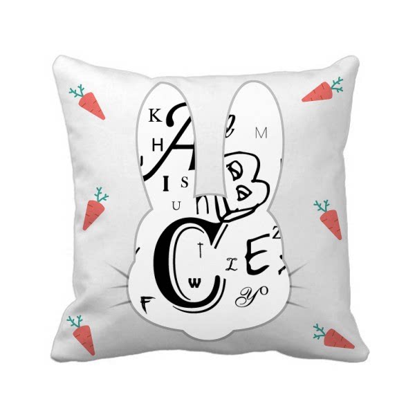 英语字母abc风格圈像兔子方形抱枕靠枕沙发靠垫双面含芯礼物