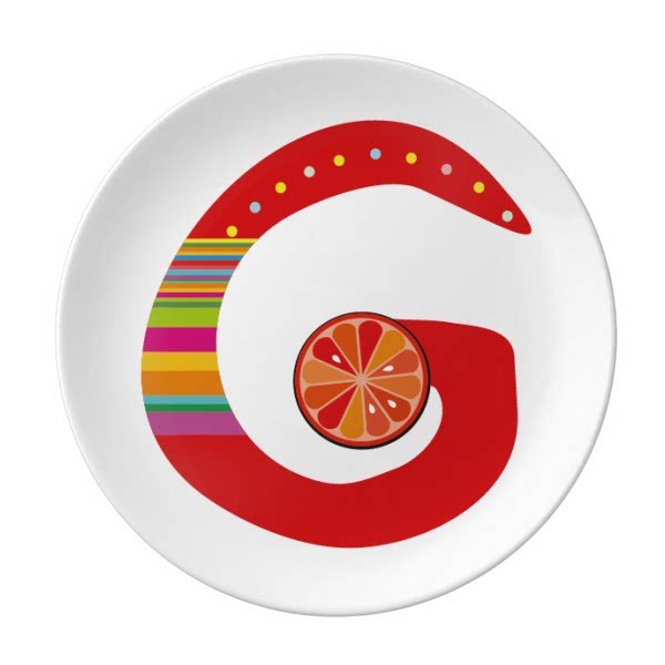 g字母水果有趣可爱插画图案陶瓷餐盘子8寸月光盘餐具家居礼物