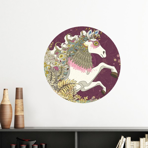 白马花朵树叶纹样墙贴壁纸房间贴花