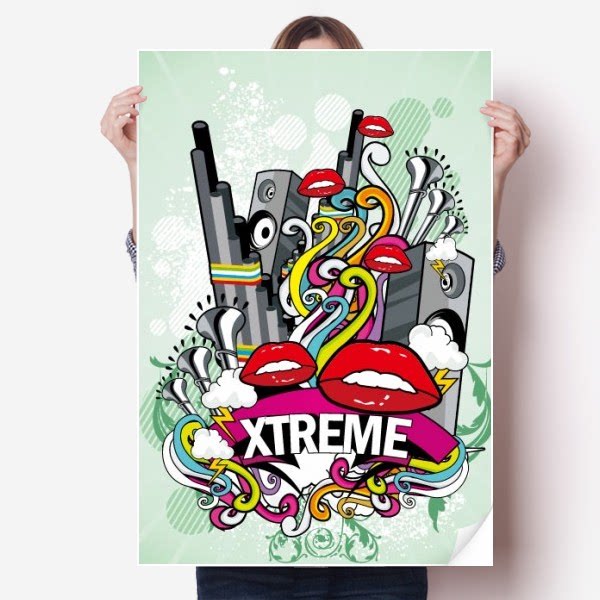 涂鸦街头文化彩色嘴唇海报贴纸80x55cm墙贴纸卧室家居装饰