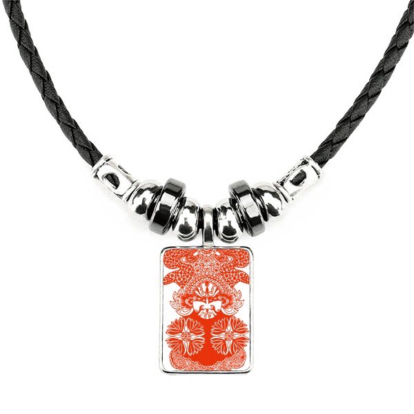 红色剪纸北京京剧手工皮绳项链吊坠饰品