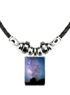 美丽星际光亮蓝色手工皮绳项链吊坠饰品
