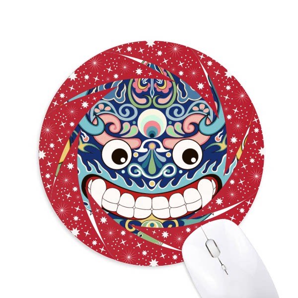 中国龙头像传统图案圆形防滑橡胶红色车轮鼠标垫