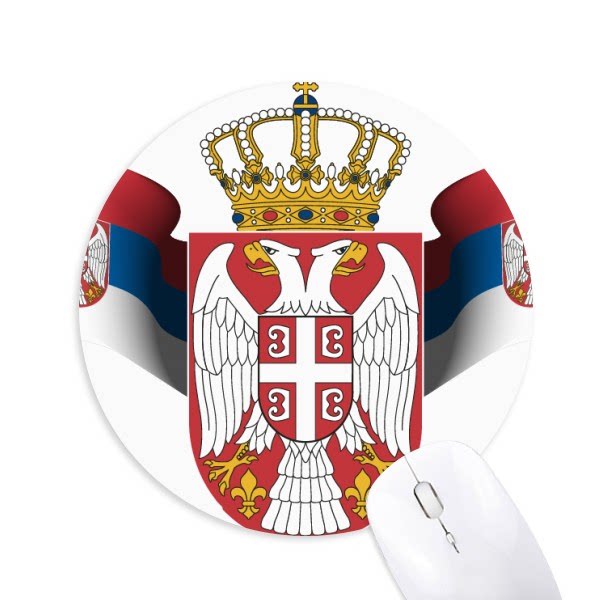 塞尔维亚国徽标志符号图案圆形游戏办公防滑橡胶鼠标垫礼物