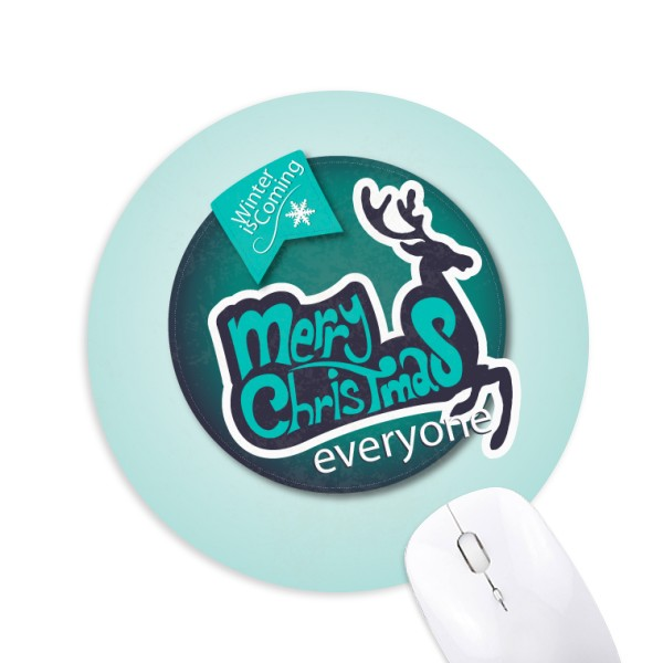 圣诞节驯鹿图案圆形游戏办公防滑橡胶鼠标垫礼物