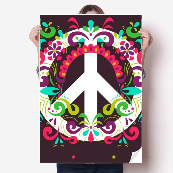 彩色和平反战设计图案海报贴纸80x55cm墙贴纸卧室家居装饰