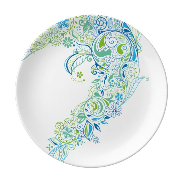 蓝色花纹鱼保护动物爱宠人士陶瓷餐盘子8寸月光盘餐具家居礼物