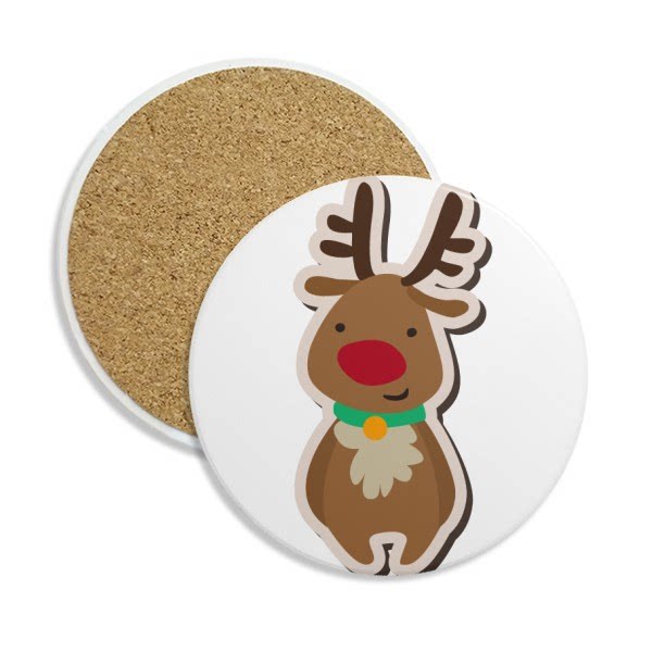 圣诞节麋鹿卡通节日插画图案圆形杯垫水杯隔热垫2片装礼品礼物