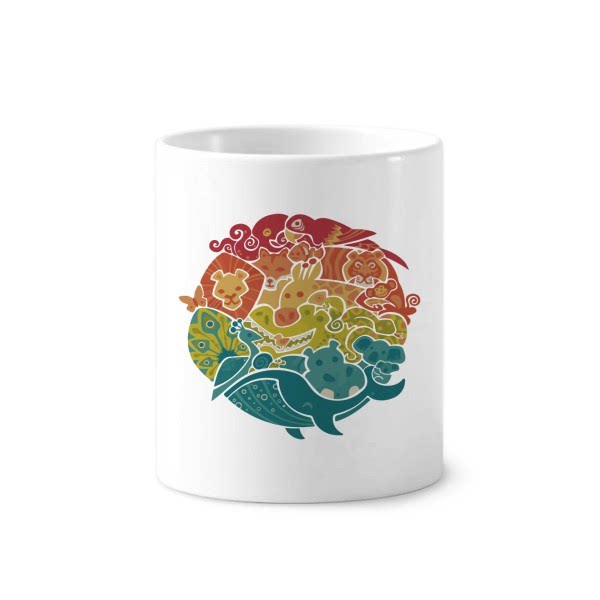 蓝色海洋鱼类抽象插图陶瓷刷牙杯子笔筒白色马克杯礼物