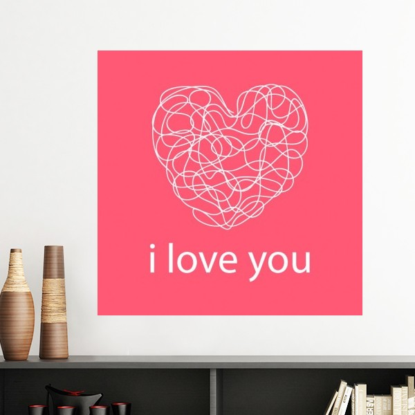 情人节我爱你粉色心形图案墙贴壁纸房间贴花