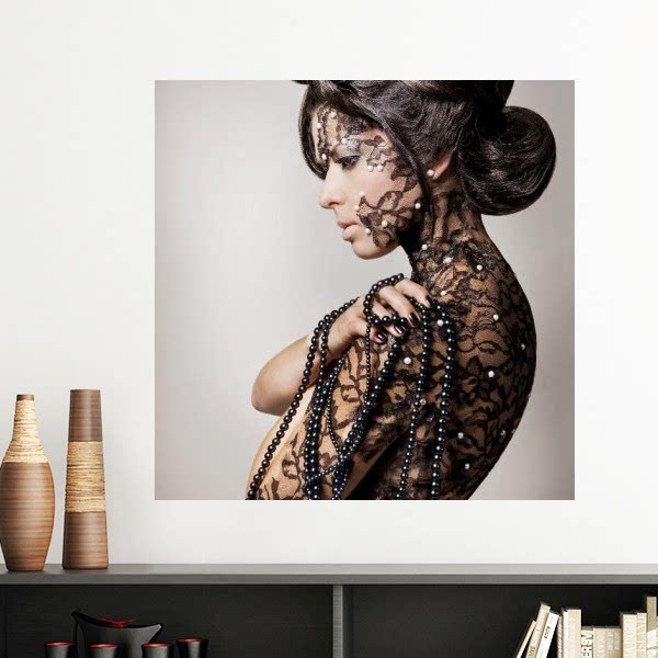 美丽裸背褐发人体彩绘图墙贴壁纸房间贴花