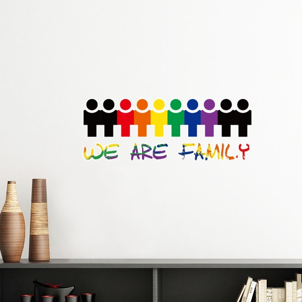 彩虹色标语图标我们是一家人墙贴壁纸房间贴花