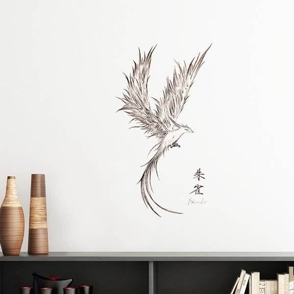 朱雀鸟张富莹手绘插画墙贴壁纸房间贴花