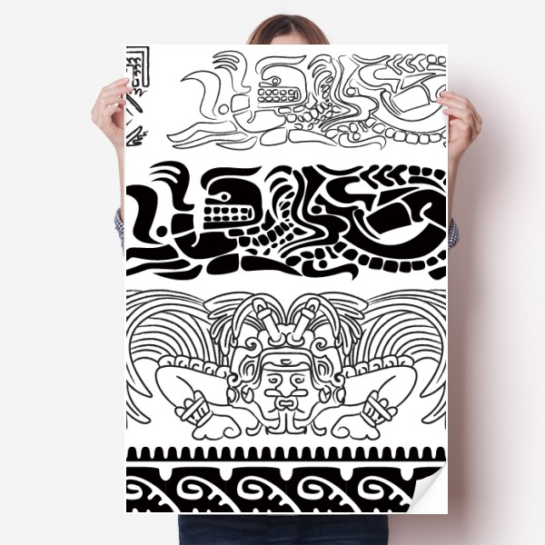 古埃及装饰花纹抽象纹样海报贴纸80x55cm墙贴纸卧室家居装饰