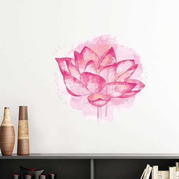 粉色水彩荷花卉植物墙贴壁纸房间贴花