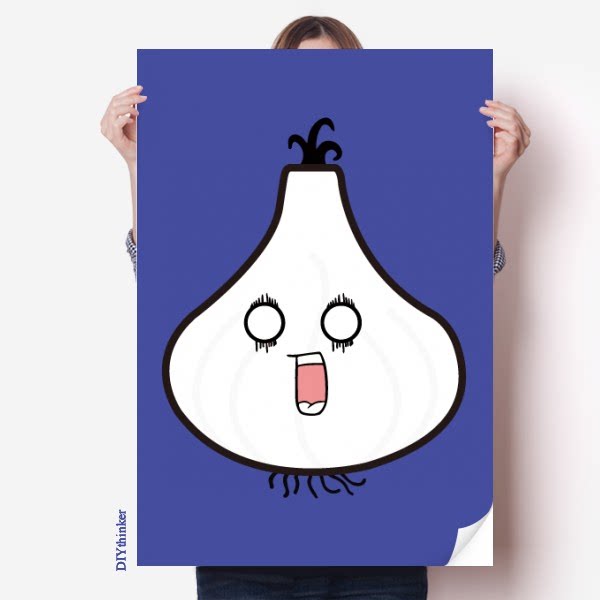 大蒜头吃惊可爱小表情海报贴纸80x55cm墙贴纸卧室家居装饰