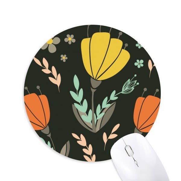 黄橙植物手绘花卉画圆形游戏办公防滑橡胶鼠标垫礼物
