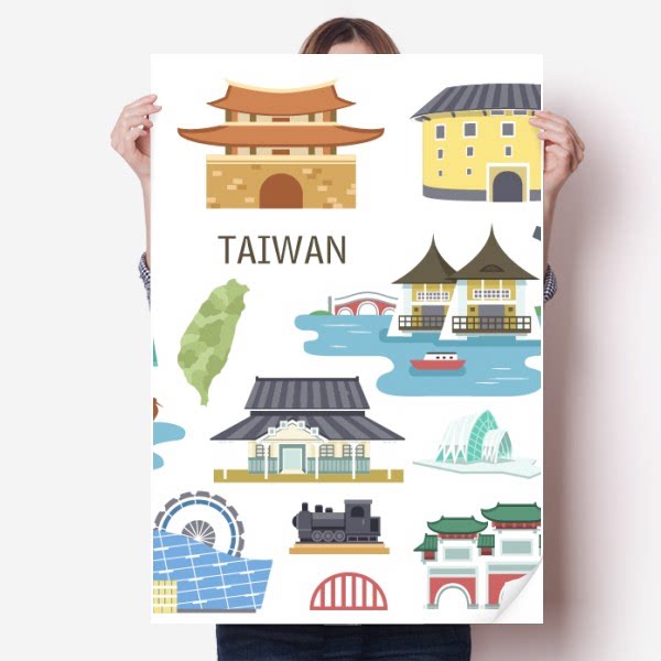 台湾旅游景点中国孔庙海报贴纸80x55cm墙贴纸卧室家居装饰