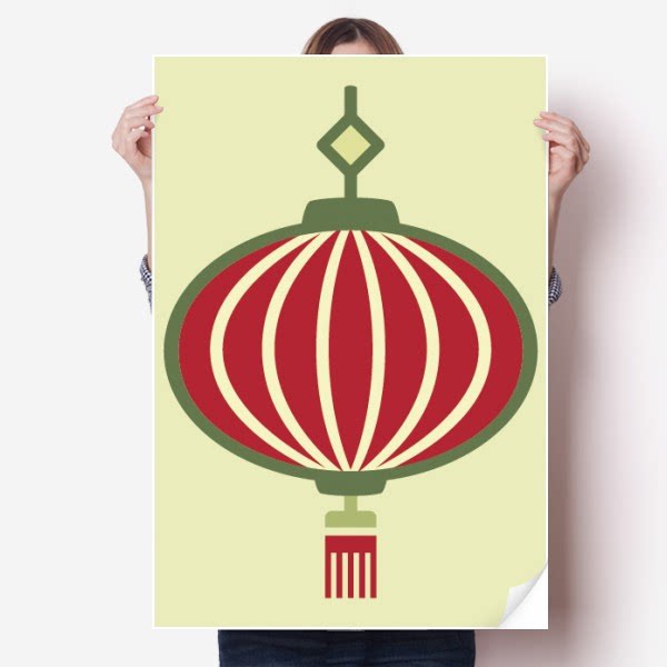 中国灯笼图案海报贴纸80x55cm墙贴纸卧室家居装饰