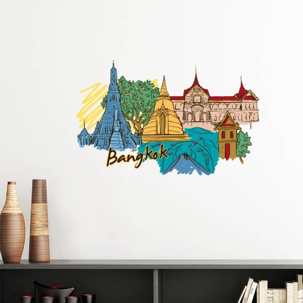 泰国曼谷水彩画墙贴壁纸房间贴花