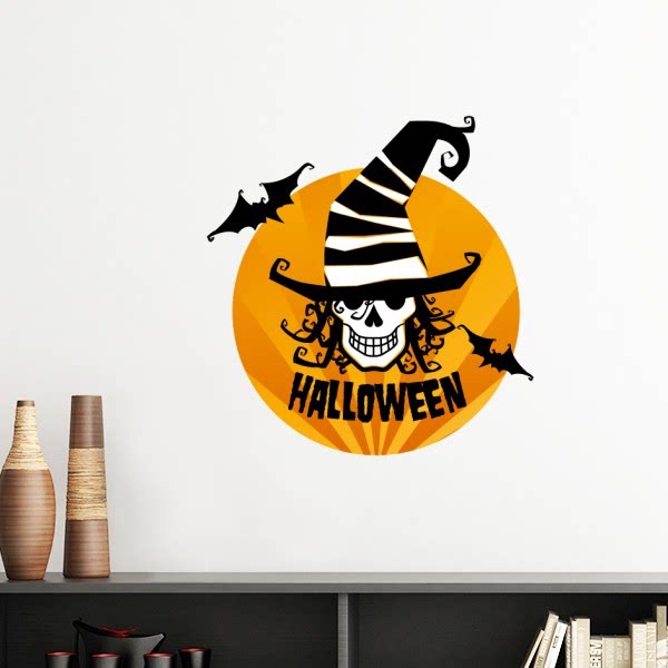 万圣节带巫师帽的骷髅头标志墙贴壁纸房间贴花