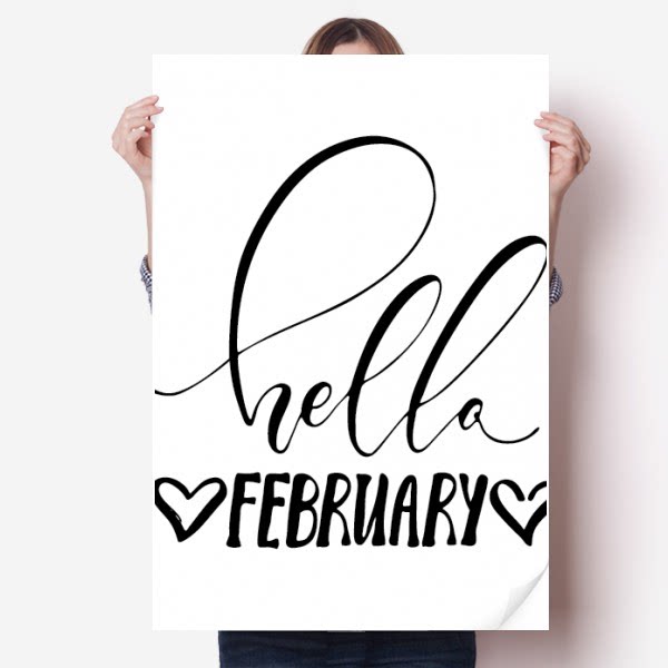 你好二月英文手写艺术海报贴纸80x55cm墙贴纸卧室家居装饰