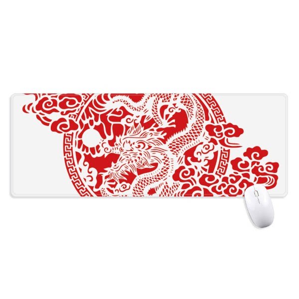 中国龙动物抽象肖像超大号游戏办公防滑锁边鼠标垫80x30cm礼物
