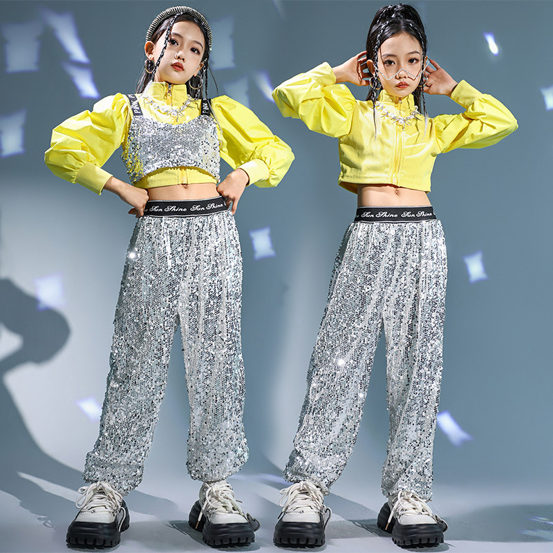 女孩爵士舞亮片演出服潮少儿时尚闪亮街舞套装模特走秀舞台表演服
