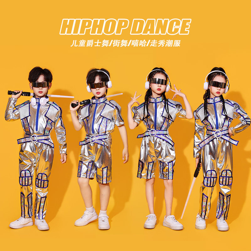 六一儿童银色AI机器人演出服图片