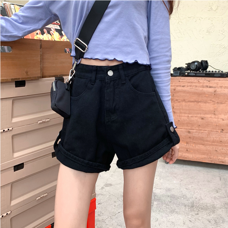 Real shooting real price roll edge straight tube two wear denim shorts students