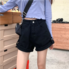 Real shooting real price roll edge straight tube two wear denim shorts students