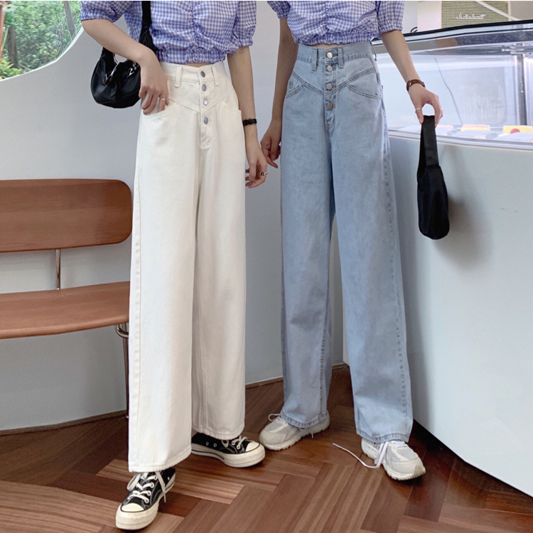 High waist denim wide leg pants