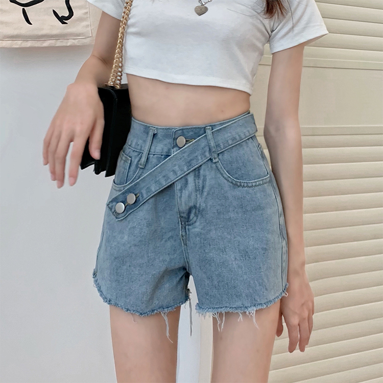Real price high waist A-line wide leg pants Korean loose personality denim shorts