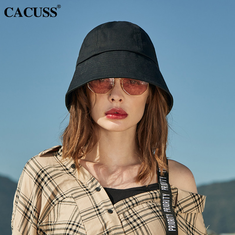 CACUSS渔夫帽女夏季帽子韩版潮大沿水桶遮脸防晒遮阳帽女防紫外线