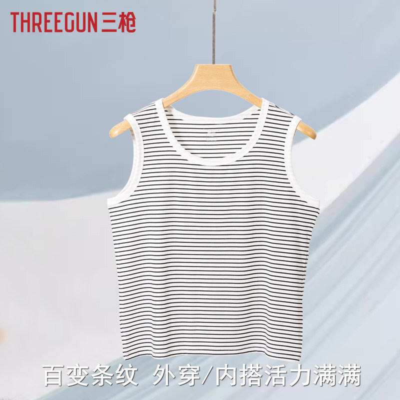 三枪背心女夏季条纹打底外穿上衣宽松大码宽肩内搭无袖汗衫吊带衫图片