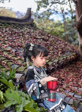 儿童苗族服装女童蜡染民族服装傣族六一儿童节民族服装旅拍演出服