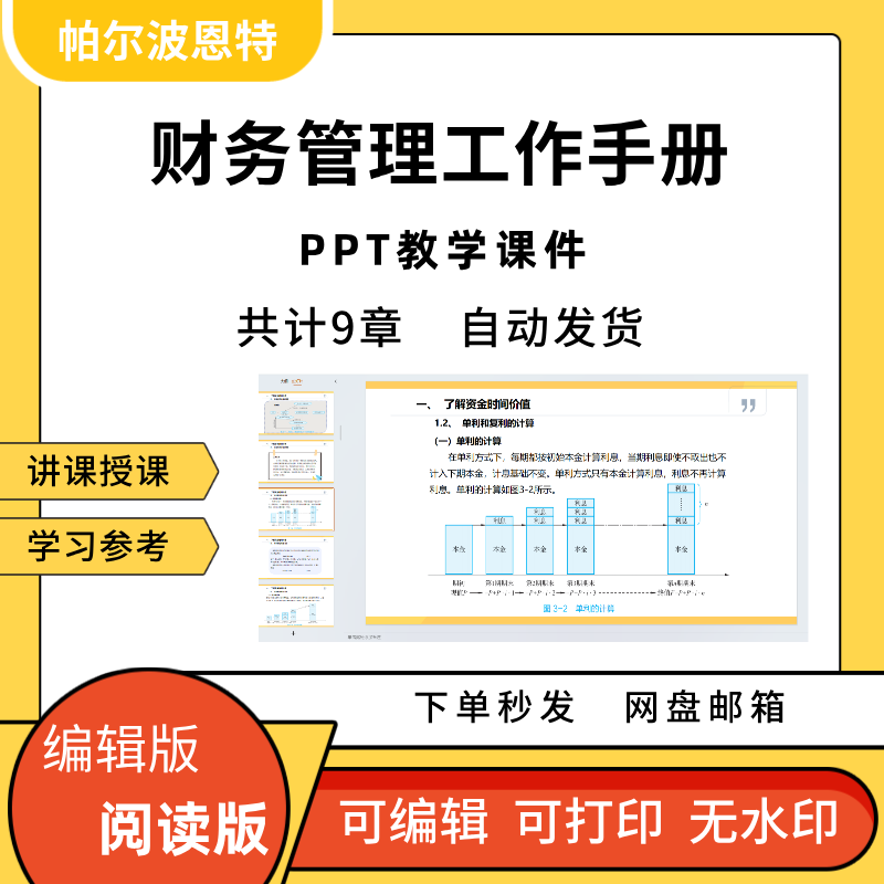 财务管理工作手册PPT教学课件讲备课学习收益风险资